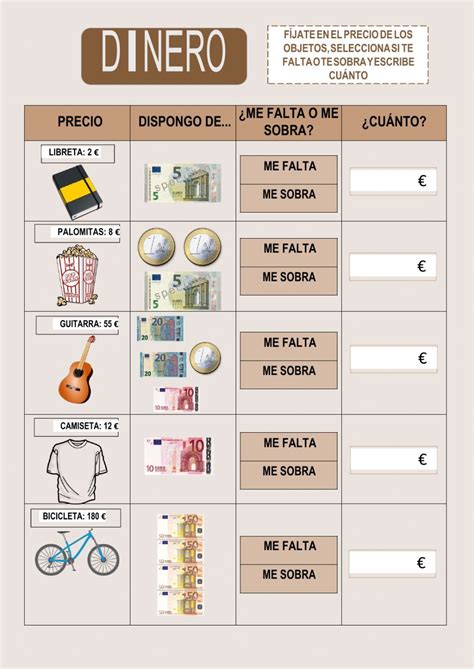 ejercicios fichas de monedas y billetes de euro para imprimir|FICHAS PARA TRABAJAR LOS EUROS (Billetes y。